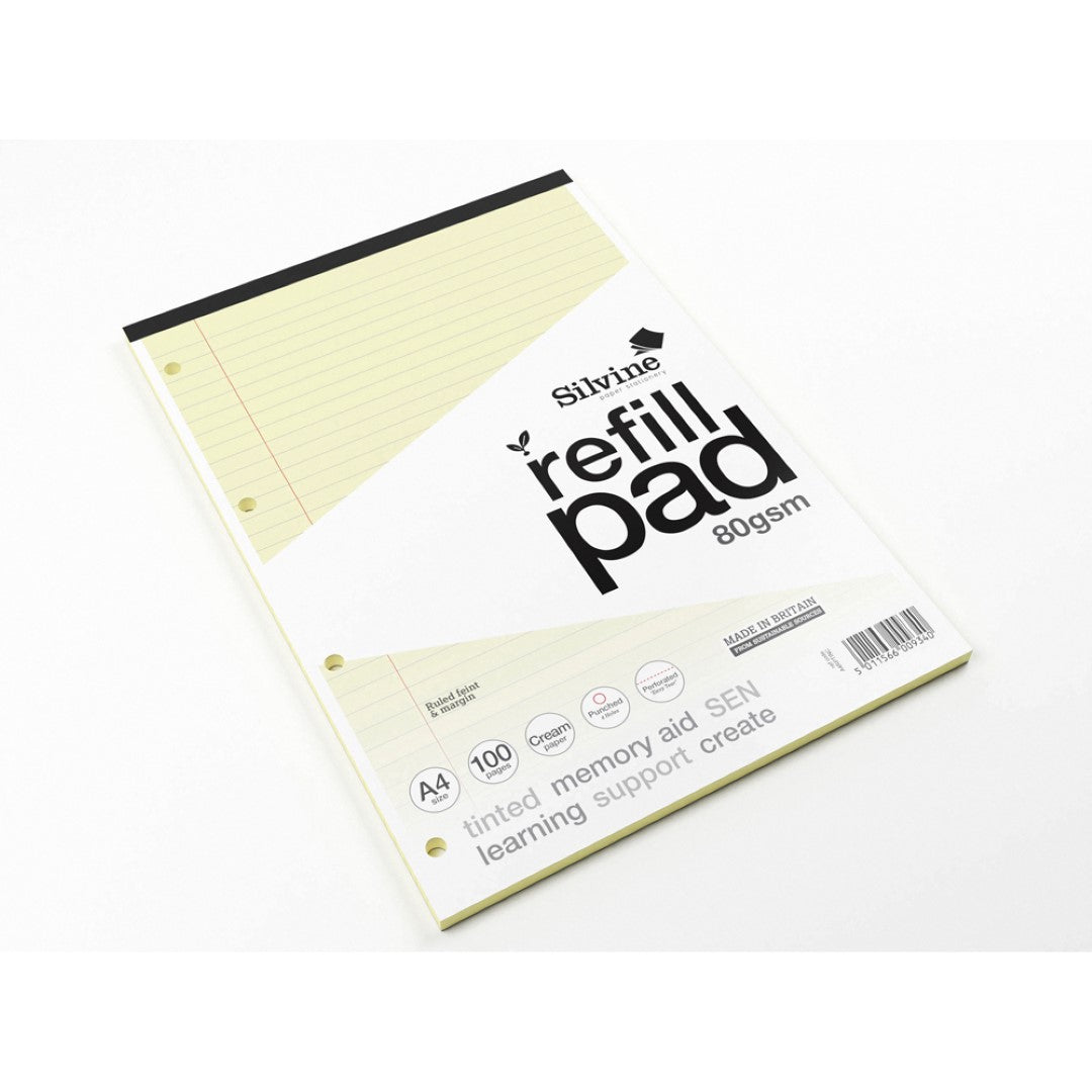 Silvine Tinted Refill Pad A4 8mm Lined with Margin 100 Pages Cream