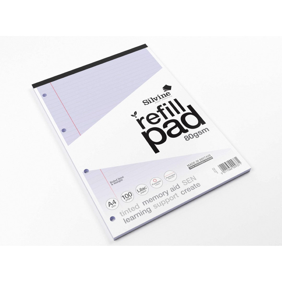 Silvine Tinted Refill Pad A4 8mm Lined with Margin 100 Pages Violet