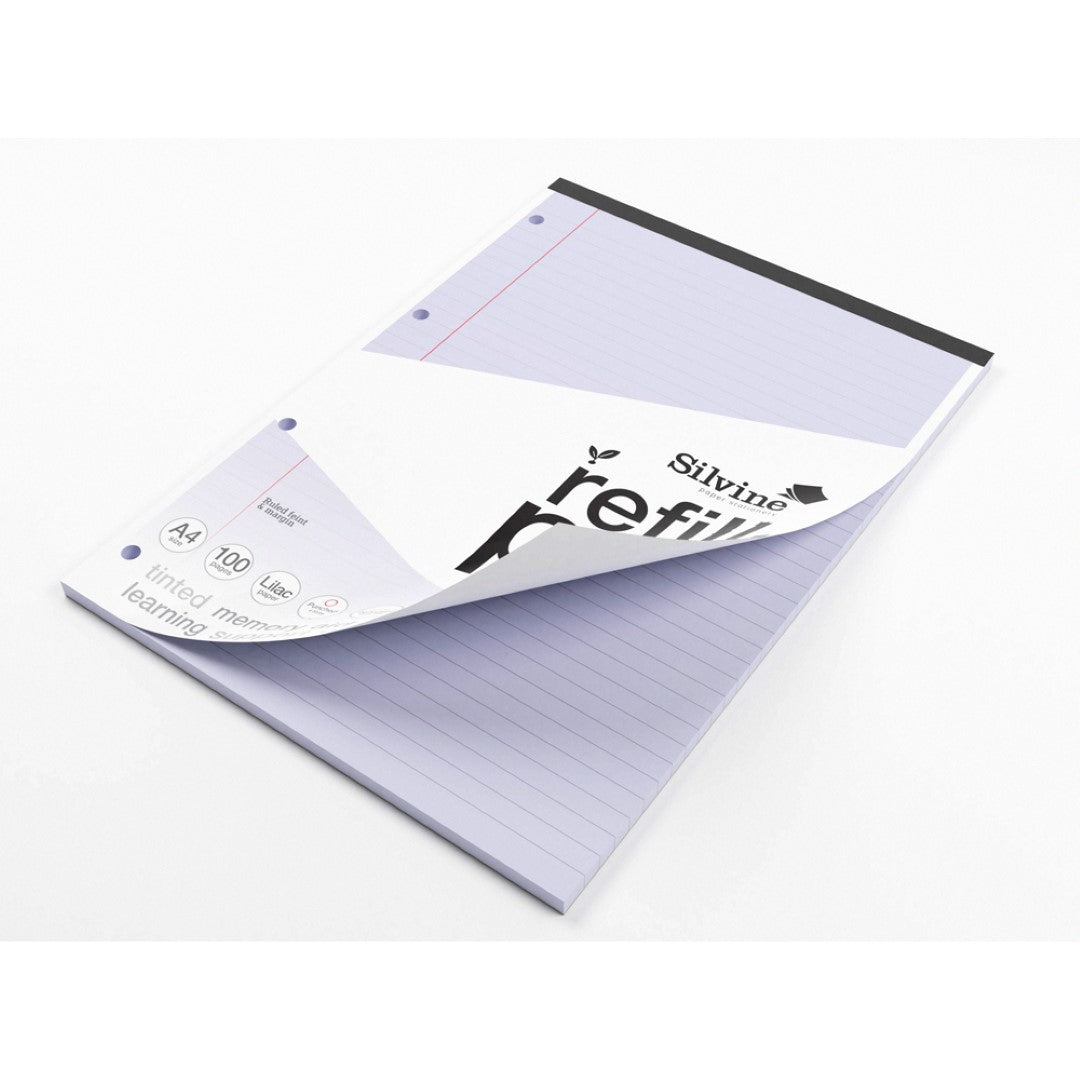 Silvine Tinted Refill Pad A4 8mm Lined with Margin 100 Pages Violet