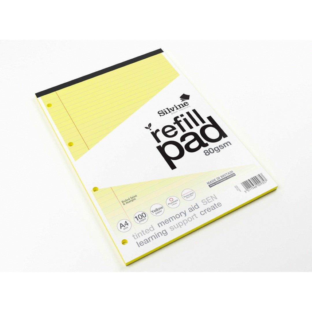 Silvine Tinted Refill Pad A4 8mm Lined with Margin 100 Pages Yellow