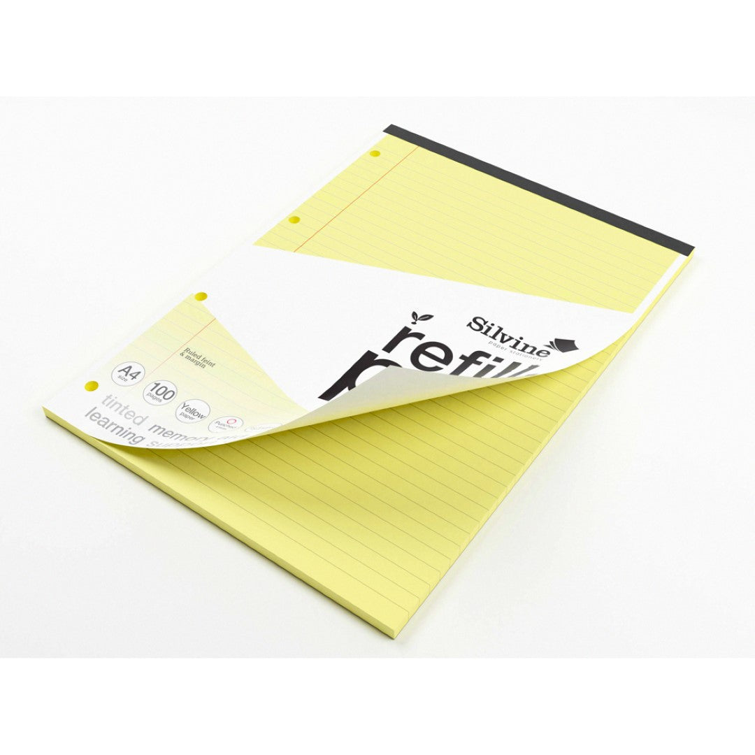 Silvine Tinted Refill Pad A4 8mm Lined with Margin 100 Pages Yellow