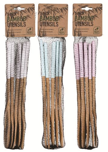 Bamboo Utensils  - Colour Handle (5 Piece Set)