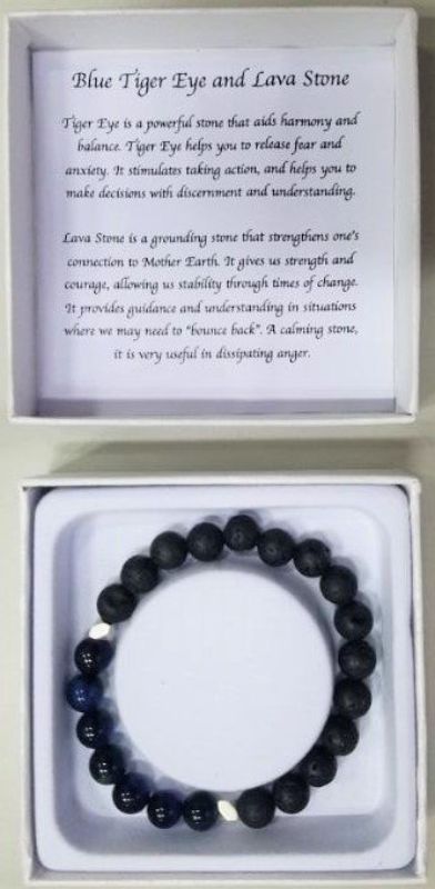 Bracelet - Dark Blue Tiger Eye and Lava Stone
