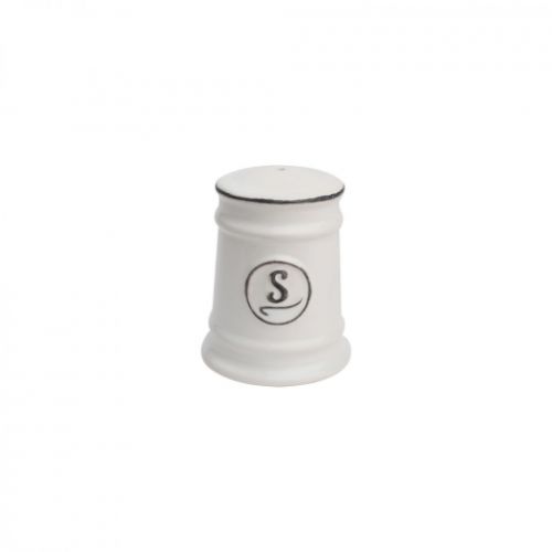 Elegant white ceramic salt shaker, 58mm diameter, 74mm height, perfect for seasoning and stylish table settings.