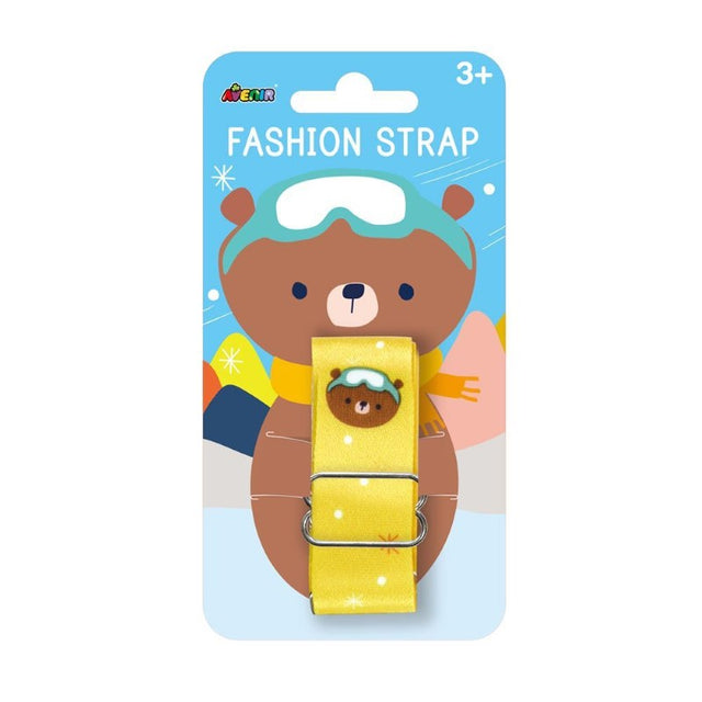 Adjustable Avenir Fashion Strap with Snowboarding Bear design, perfect for bags, cups, and dolls, 58-120 cm long.