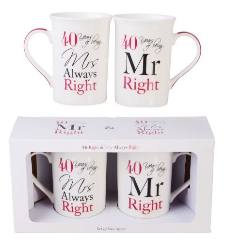 Mr and Mrs 40th Anniversary Mugs (Ser of 2)