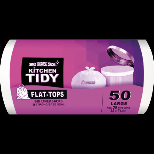 Big Black Sacks Kitchen Tidy Flat-Tops Bin Liner Sacks Large 58 x 71cm 50pk