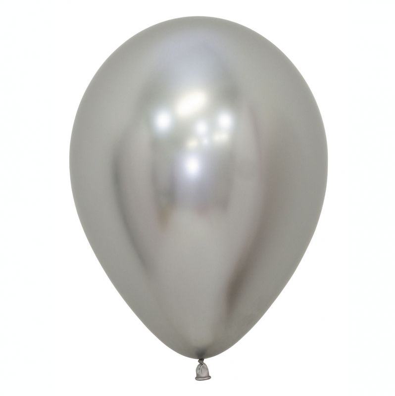 Pack of 50 Sempertex 30cm Metallic Reflex Silver Latex Balloons, perfect for elegant celebrations and decor.
