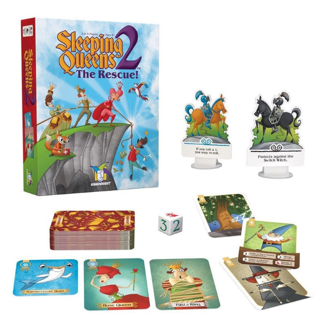 Card game Sleeping Queens II featuring whimsical queens and magical companions, perfect for family fun and strategic play.