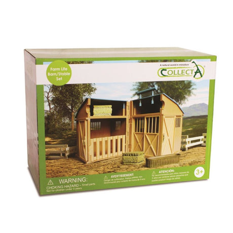 CollectA Stable playset featuring two stalls, four doors, and lofts, designed for imaginative animal-themed play.