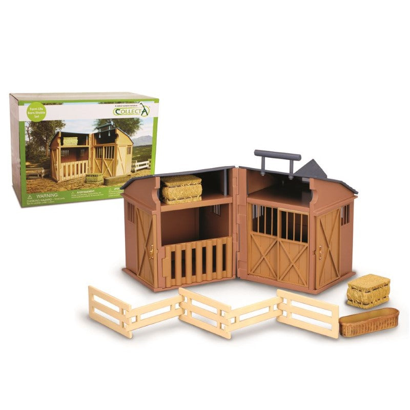 CollectA Stable & Play Set featuring a fold-out carry stable with stalls, doors, and lofts for imaginative play.