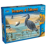 Jigsaw puzzle featuring New Zealand's native birds, 'Heron's Strut' by Ned Barraud, eco-friendly and suitable for ages 8+.