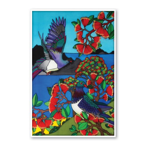 Jo May Kiwiana Large Framed Canvas Print - Wood Pigeon