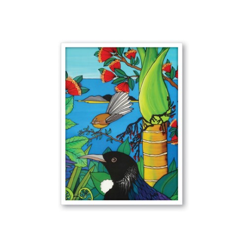 Jo May Kiwiana Framed Canvas Print - Tui & Fantail