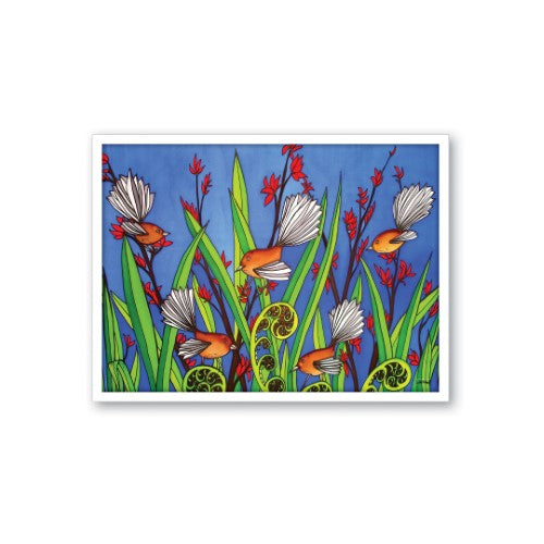 Jo May Kiwiana Framed Canvas Print - Fantails