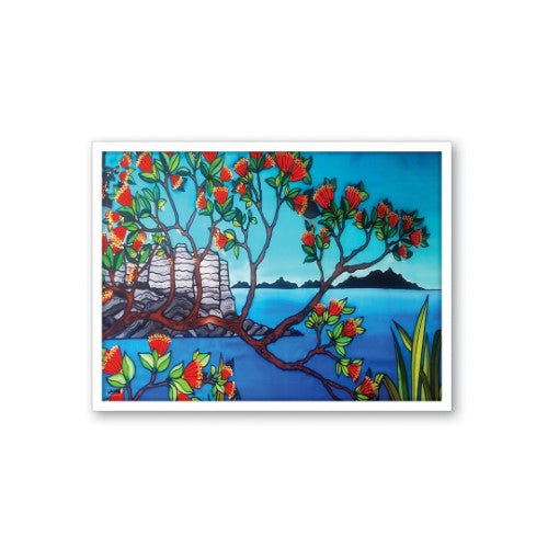 Jo May Kiwiana Framed Canvas Print - Pohutukawa & Coastline