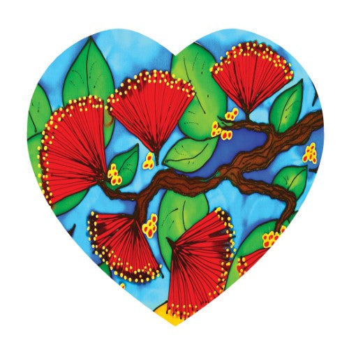 Jo May Kiwiana Ceramic Heart Wall Hanging  - Pohutukawa - CLEARANCE PRICE