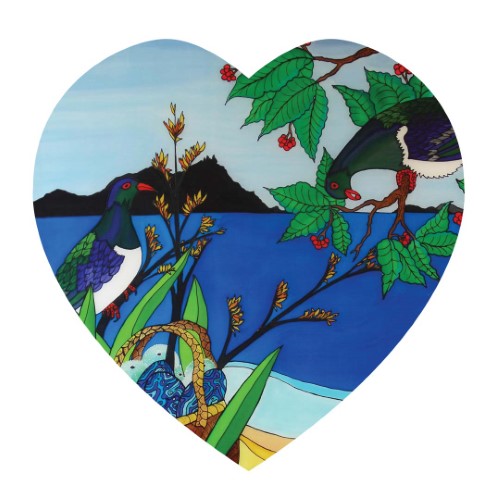 Jo May Kiwiana 3D Textured Ceramic Heart Wall Hanging - Wood Pigeon