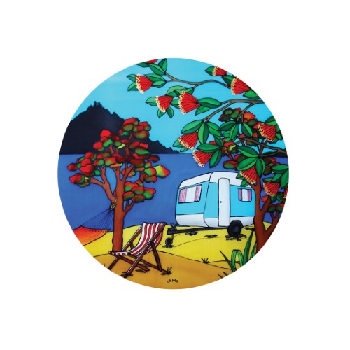 Jo May Kiwiana Round Ceramic Trivet / Wall hanging  - Caravan