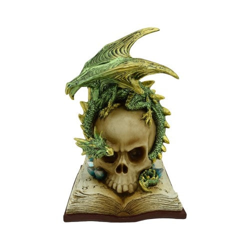 Ornament - Skull on book with Green Dragon
