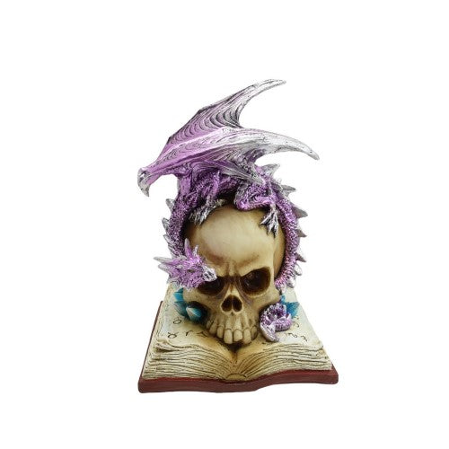 Ornament - Skull on book with Purple Dragon