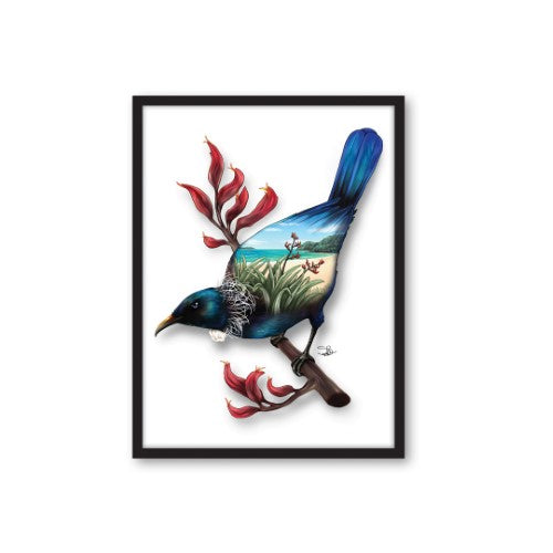 Sophie Blokker Kiwiana Framed Canvas Print Small - Tui