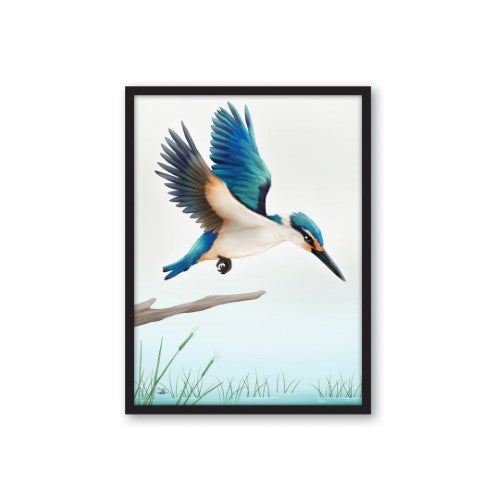 Sophie Blokker Kiwiana Framed Canvas Print Small - Kingfisher in Flight