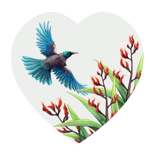 Sophie Blokker Kiwiana Ceramic Heart Wall Hanging  - Tui in Flight