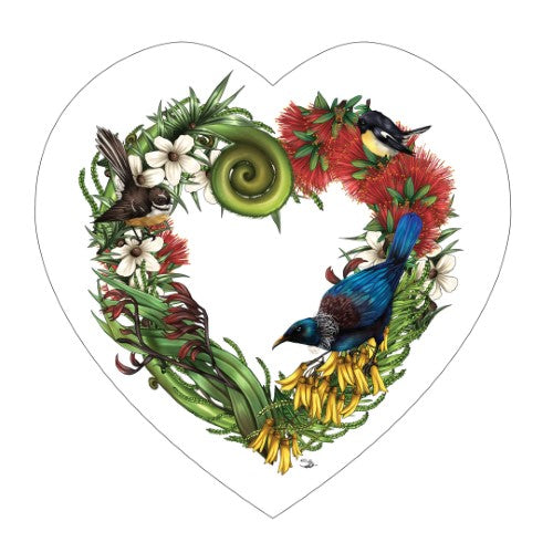 Sophie Blokker Kiwiana Ceramic Heart Wall Hanging  - Birds & Flora Heart