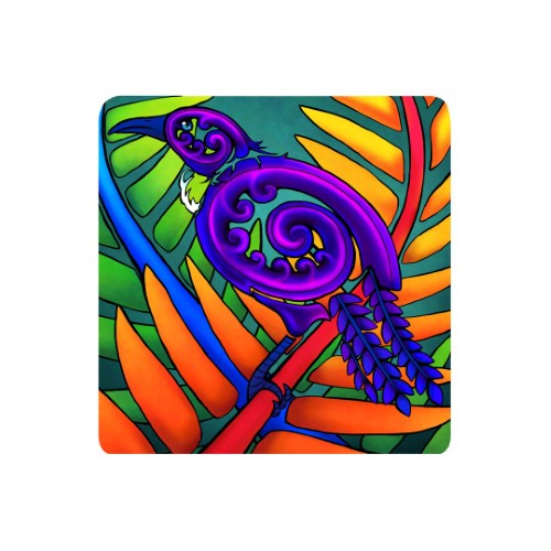 Sophie Blokker Kiwiana 3D Square Ceramic Tile / Wall hanging  - Koru Tui