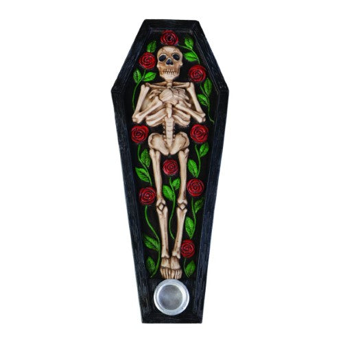Cone & Incense Burner - Skeleton with Roses Coffin