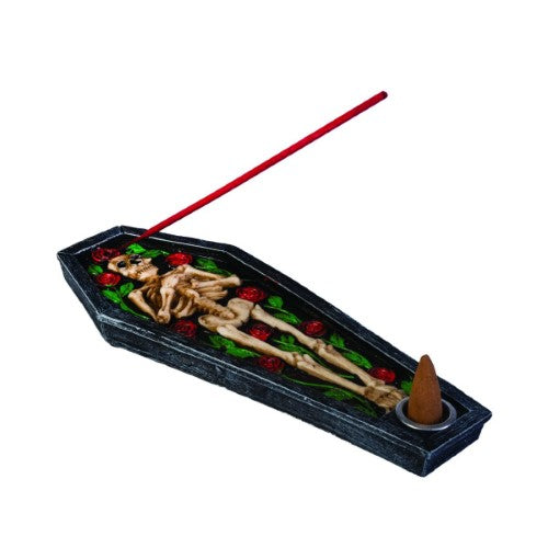 Cone & Incense Burner - Skeleton with Roses Coffin