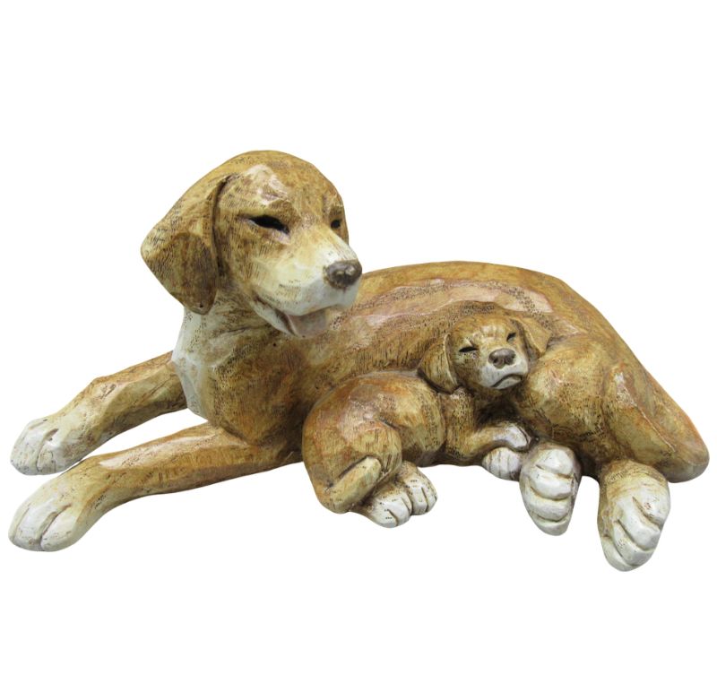 Dog with Puppy - Wood Effect - Poly Resin