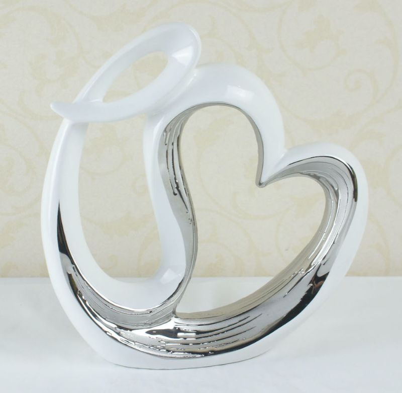 Heart - Large Modern Style - White and Silver - Ceramic