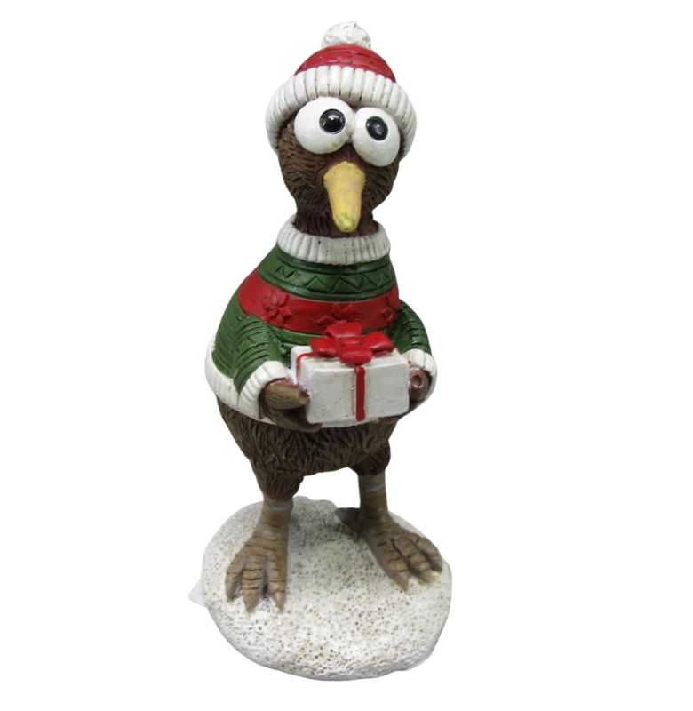 Kiwi - in Christmas Sweater with Gift - Poly Resin