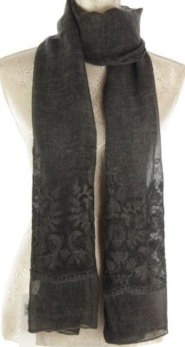 Scarf - Stonewash Embroidery Narrow -  Grey