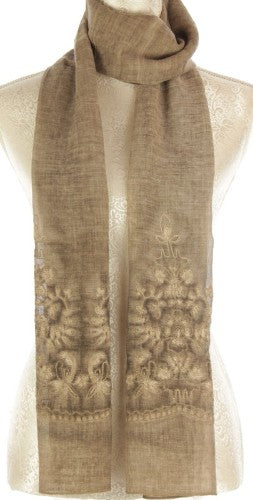 Scarf - Stonewash Embroidery Narrow -  Mushroom