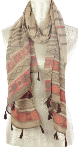 Scarf - Lines With Tassels -  Coffee