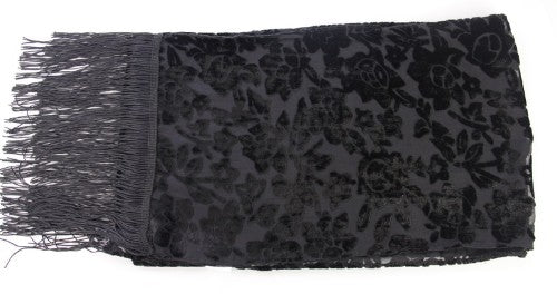 Scarf - Black Flowers Burnout -  Black