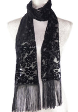 Scarf - Black Flowers Burnout -  Black