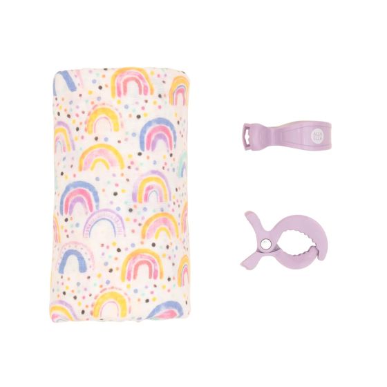 Muslin & 2 Pram Peg Box Set - Watercolour Rainbow - All4Ella