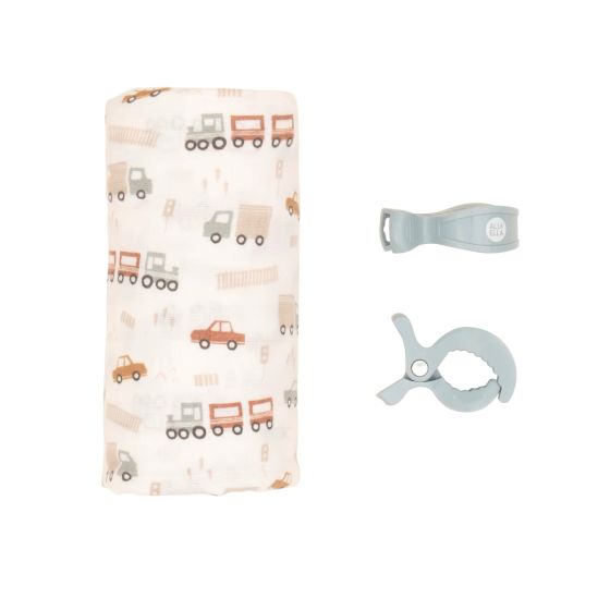 Muslin & 2 Pram Peg Box Set - Trucks - All4Ella