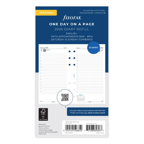 Filofax Refill Classic Day Per Page With Appts Personal 2026