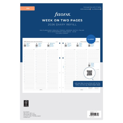Filofax Refill Classic WTV With Appts Vertical A4 ML 2026