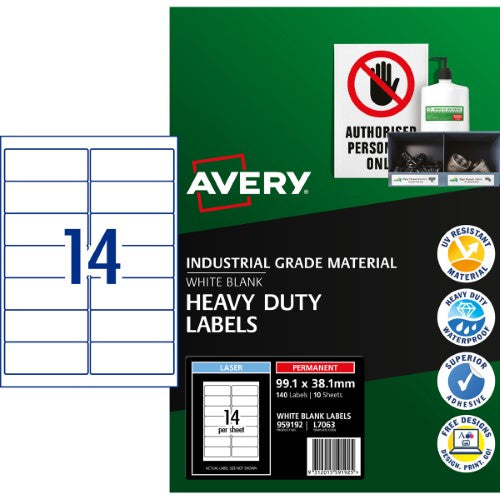 Avery Heavy Duty ID Label L7063 White Laser 99.1x38.1mm 14up 10 Sheets