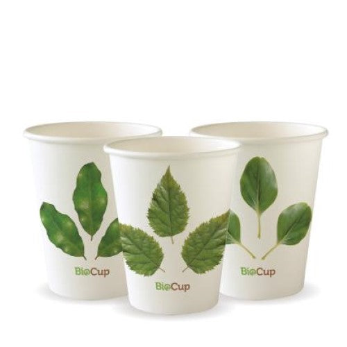 Biopak Cup Hot Paper Single Wall Leaf 8oz 80mm  - 50PC