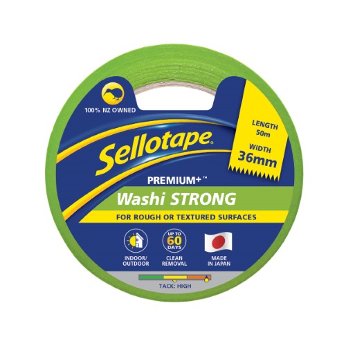 Sellotape Washi Premium+ Strong Green 36mm x 50m 4 PACK