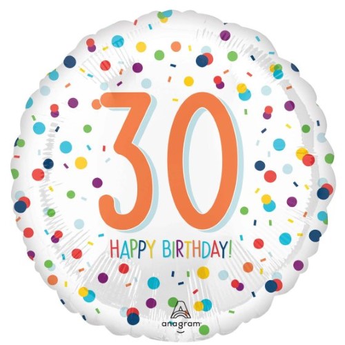 Balloon - 45cm Standard HX Confetti Birthday 30 S40