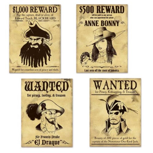 Beistle Pirate Wanted Sign Cutouts - (Pack of 4 )