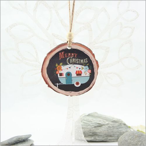 Wood Slice Ornament : Caravan with Xmas - Ornaments